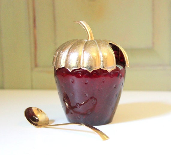 Vintage Avon Strawberry Jam Jelly Jar Complete with Two Lids