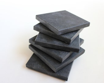 Stone Coasters Set Of Six From Natural Stone Brushed Granite Nero Black