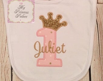 Personalized Princess Crown 1st Birthday Bib **SALE**