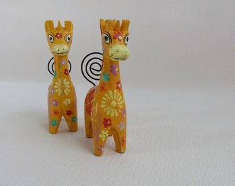 Vintage Placecard Holders Giraffes Folk Art Set of 2 Mexico