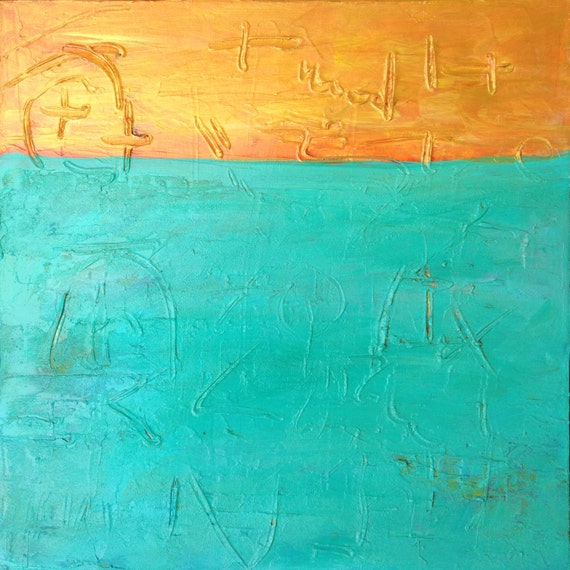 Color field painting modern abstract landscape blue and