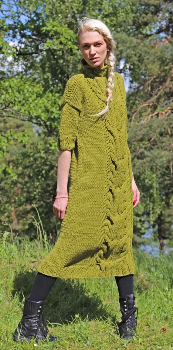 Instant Download PDF pattern. Hand knitted cable knit dress