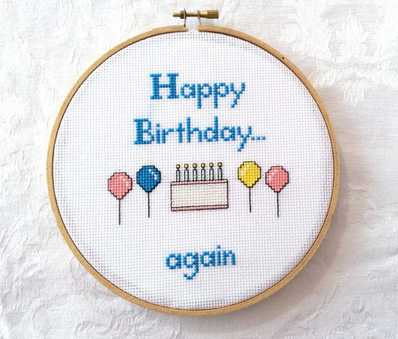 Happy Birthday needlepoint PDF pattern snarky cross stitch