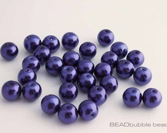 10mm Dark Purple Glass Faux Pearl Round Beads Pack of 30, Beads for Jewellery Making (GPB119)