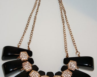 FREE SHIPPING Lucite Rhinestone Bib Necklace