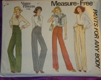 1980s 80s Vintage High Waist Straight Leg Pants Back Side or Front Zip n Front Button 4 Vws UNCUT Vogue Pattern 1798 Wst 26.5 Inch 67 Metric