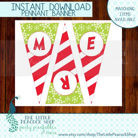 Grinch Merry Grinchmas printable Pennant by TheLittlePeacockShop