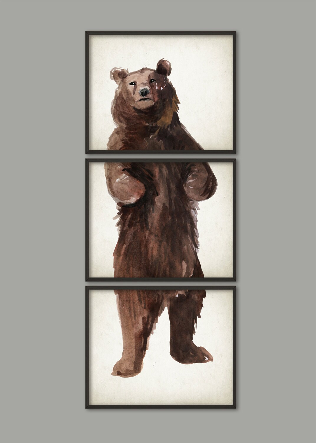 Grizzly Bear Watercolor Art Poster Set Of 3 Bear Art Print