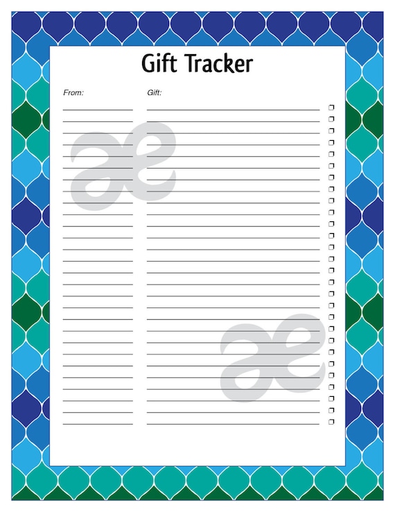 Printable Shower Page Gift Tracker Instant Download Blue