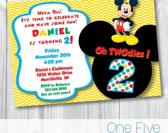 Mickey Mouse "Oh TWOdles" Birthday Party Invitation - Printable (5x7)