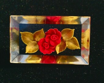 Vintage Lucite Reverse Flower Rose Brooch Pin