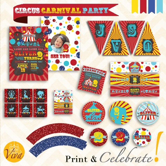 Carnival Birthday Printable Party Custom by VivaPrintCelebrate