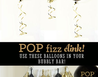Pop Fizz Clink Balloons - New Years Balloons Bachelorette Party Balloons Wedding Bar Sign Ideas Decorations (EB3110PFC) - SET of 3 Balloons