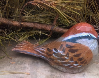 Hand Carved Windowsill Bird (Sparrow)