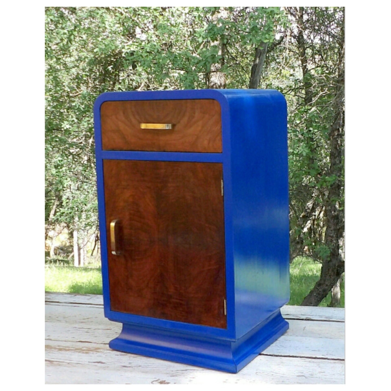 Mid Century Cobalt Blue End Table Nightstand Wood & Painted