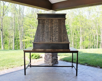 Rustic Range Hood - Reclaimed Barn Wood Range Hood w/Steel Trim #2730