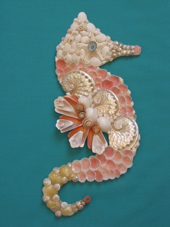 Seahorse Wall Decor Seahorse Shell Art Beach Decor Coastal