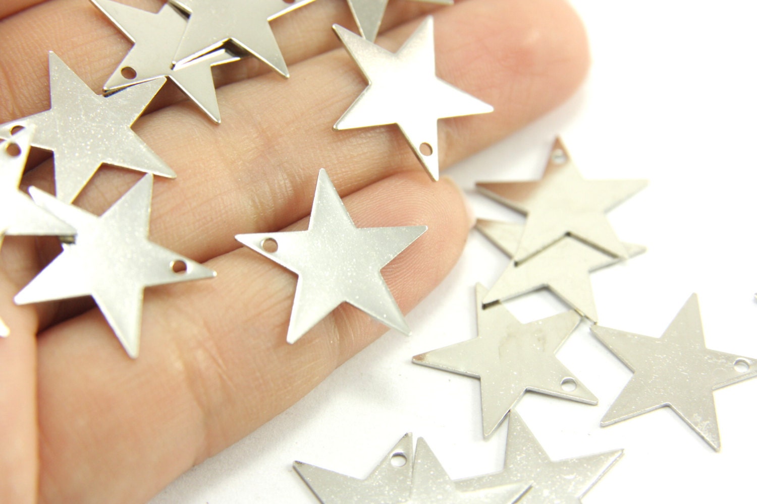Star Stamping Blanks, 50 pcs Brass Stamping Tags, 16mm Silver Tone