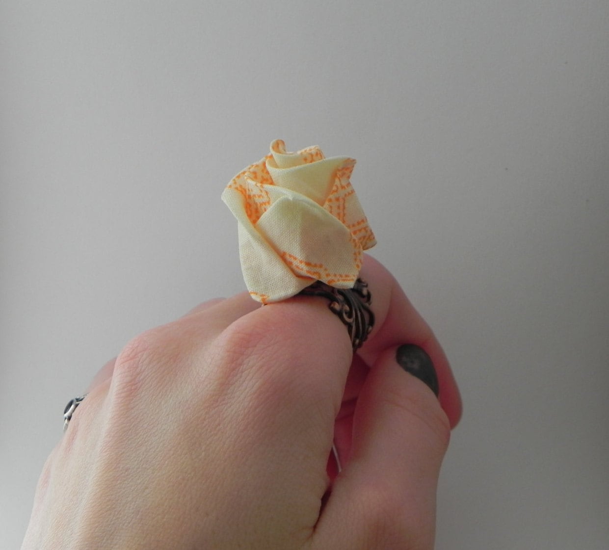 Fabric Origami Rose Ring Orange Pattern