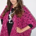 Hand Knitted Cardigan, hand crochet Poncho with Flower Brooch, Fuchsia colour, oversized women cardigan, poncho