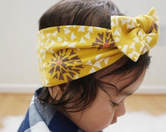 Mustard Petals top knot baby headband