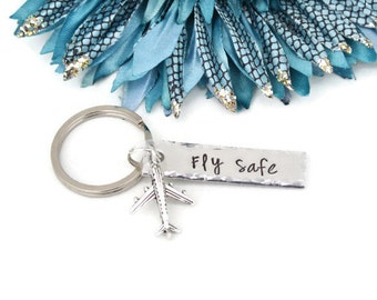 Fly Safe Hand Stamped Keychain | Airplane Keychain | Flight Attendant Gifts | Aluminum Keychain | Gifts For Pilots | Travel Gifts