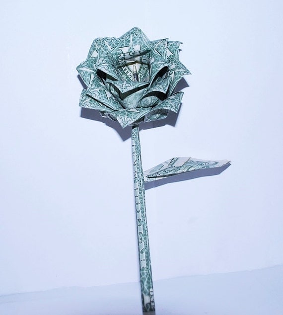 leaf stem with origami and rose money  US dollar    flower   rose dollar Money rose origami rose