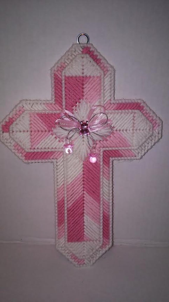 Custom Decorated Cross Plastic Canvas Decor by MaidenLongIsland