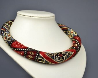 Statement Necklace Red Necklace Beaded Necklace Contemporary Jewelry Chunky Necklace Big Necklace Elegant Necklace Christmas Gift for Women