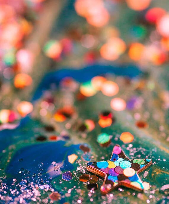 Items similar to Colorful glitter wall art, sparkle star rainbow photo