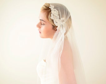 Lace veil, Juliet Cap Veil, Juliet veil, wedding veil with lace, Kate Moss veil, 1920s veil, romantic veil, boho bohemian veil, vintage veil