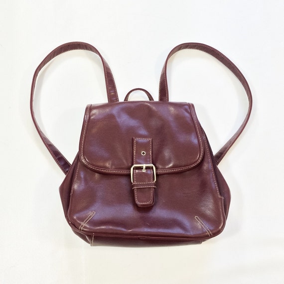 90s Mini BACKPACK Purse Burgundy Vinyl Faux Leather Back Pack