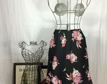 Vintage Floral Black and Pink Skirt