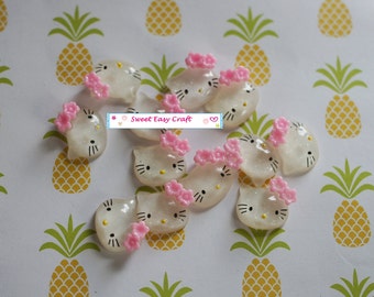 10/20pcs Hello Kitty Pink Flower Flatback Cabochons Jewelry supplies finding earring necklace finding Cute phone decor