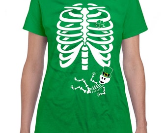 St Patrick's Day Pregnancy Announcement T Shirt Pregnant Skeleton Shirt Pregnancy Reveal Shirt St Patty's Day Shirt Ladies Tee DN-386