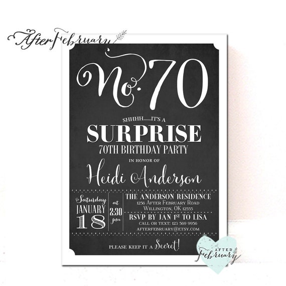 ANY AGES: Surprise 70th Birthday Invitation Women Men Surprise