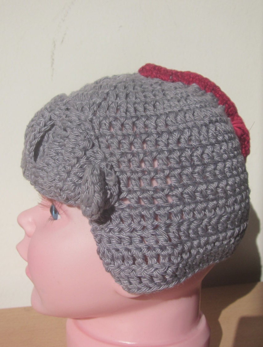 knight helmet baby size crocheted from pure cotton with a