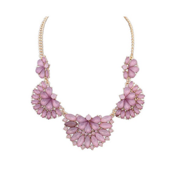 Purple Gemstones Half Circle Flowers Statement by ForeverNecklaces