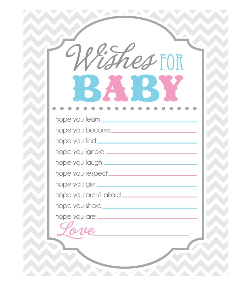 Gender Reveal Party Game Sheet for Wishes for Baby I