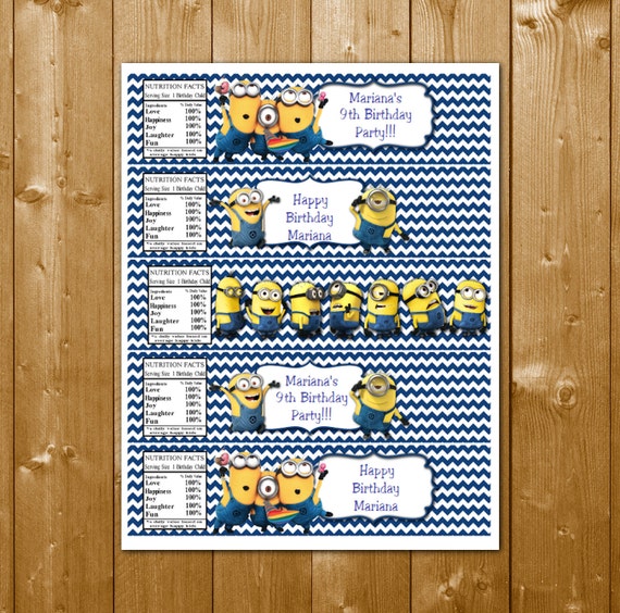 MINION Water Bottle Labels Minion Birthday by KidsPartySuppliesPL