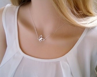 Sterling silver butterfly necklace; simple sterling silver necklace