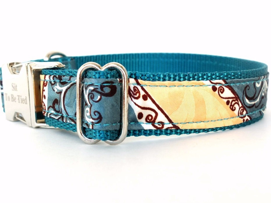 Teal Dog Collar Unique Dog Collar Retro Dog Collar by SitToBeTied