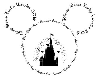 Disney World/Land 'Family Vacation 2017/2018' Black And White - PERSONALISED Iron On T-Shirt Transfer
