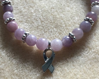 Lilac Quartz and Cancer Support/Awareness Ribbon Charm Bracelet