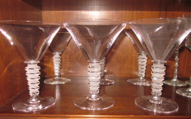 Art Deco Set of 6 Martini Glasses with Cut Crystal and Frosted