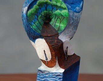 Wood carving sculpture painting , wood carving ,painting , Love , wood carving painting art made to order