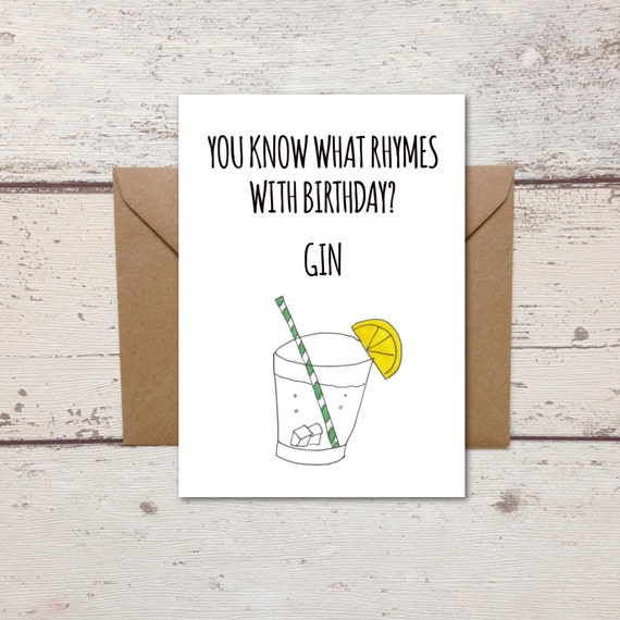 Items similar to Gin birthday card, Funny Birthday card, friend ...