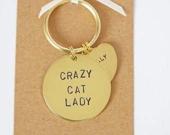 Crazy Cat Lady Keyring, Personalised with cats name(s) cat lover gift