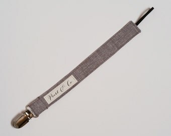 Pacifier Clip: Gray Linen - Pacifier Clip Boy - Baby Boy Paci Clip - Gray Pacifier Clip - Gray Binky Clip - Binky Clip Boy - Pacifier Holder