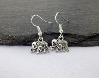 Elephant Earrings, Charm Earrings, Silver, Elephant Gift, Elephant Jewellery, Elephant Charms, Gift For Her, Elephant Jewelry, Gifts